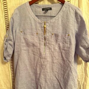 Ellen Tracy Linen Light Blue Tunic w/ Gold Accents Medium